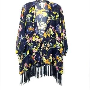 NWOT Carmen Marc Valvo Sheer Kimono Robe Cover up  Floral bird Size S